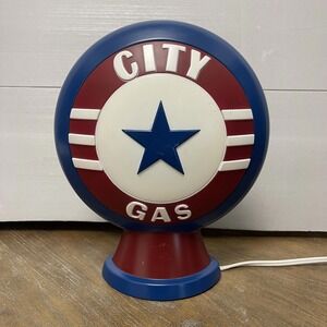 City Gas Globe Lamp – Retro Red White Blue gasoline Americana Light Decor 11"